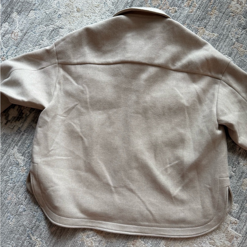 ZARA Oversized Jacket Beige Button Front Long Sleeve Shacket Women XL - Picture 8 of 10